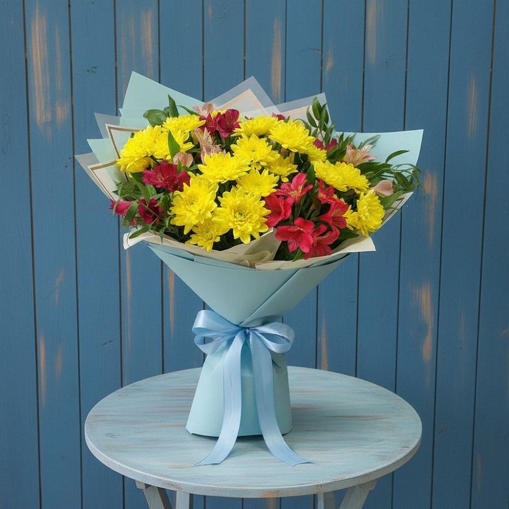 Букет цветов из: Альстромерии и Хризантемы в Прямицыно