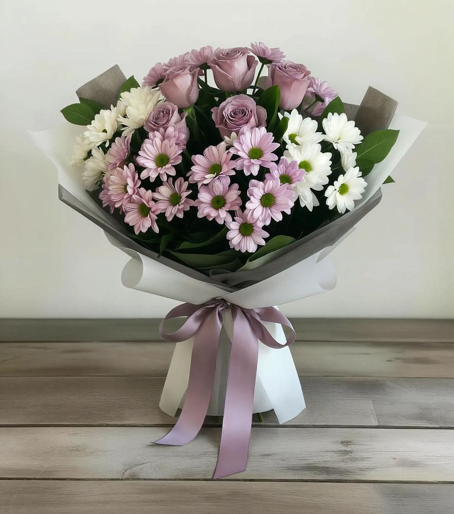 Букет цветов из: Хризантемы и Розы в Прямицыно