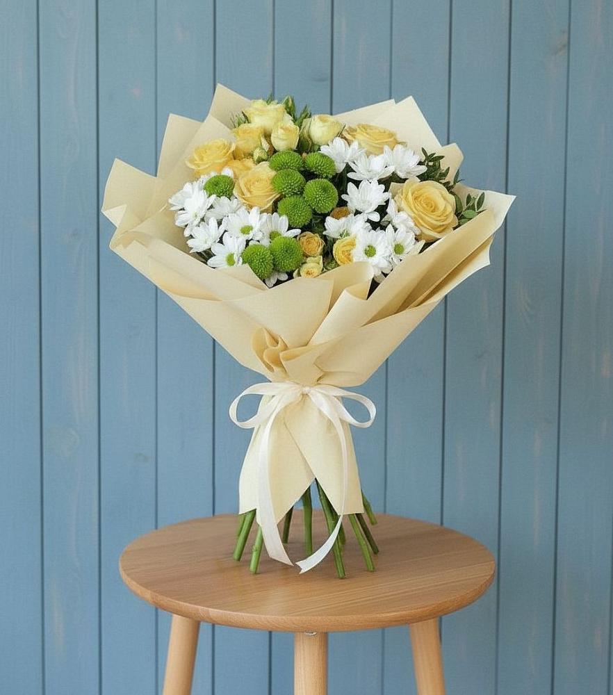 Букет цветов из: Хризантемы и Розы в Прямицыно