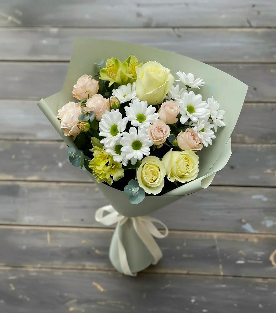 Букет цветов из: Альстромерии, Розы и Хризантемы в Прямицыно