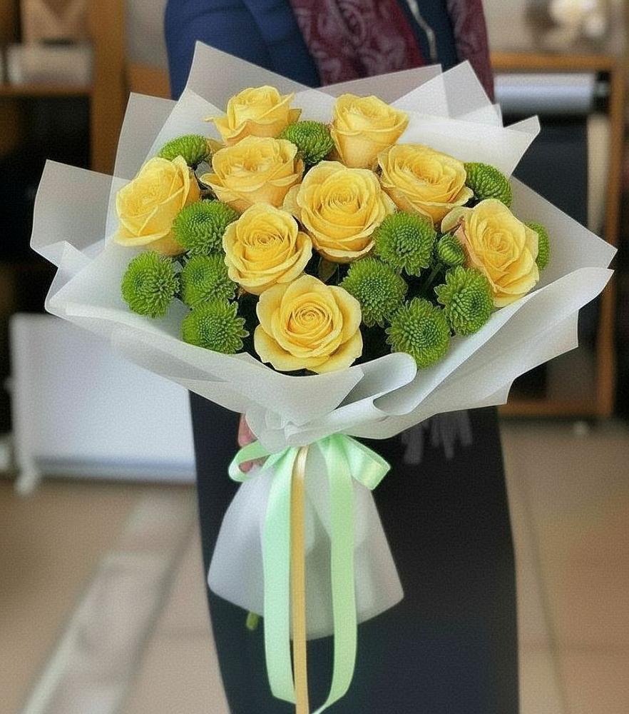 Букет цветов из: Хризантемы и Розы в Прямицыно