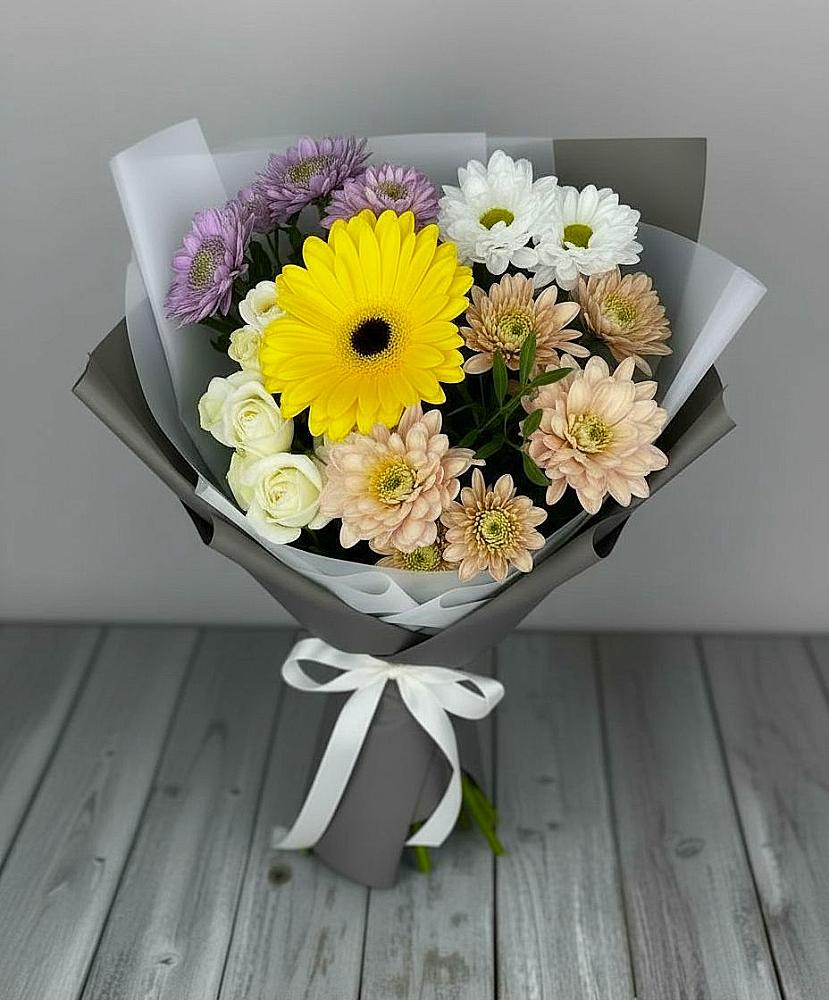 Букет цветов из: Розы, Герберы и Хризантемы в Прямицыно