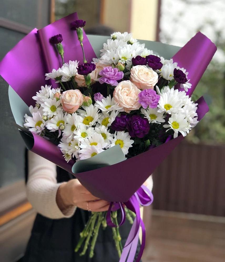 Букет цветов из: Хризантемы, Гвоздики и Розы в Прямицыно