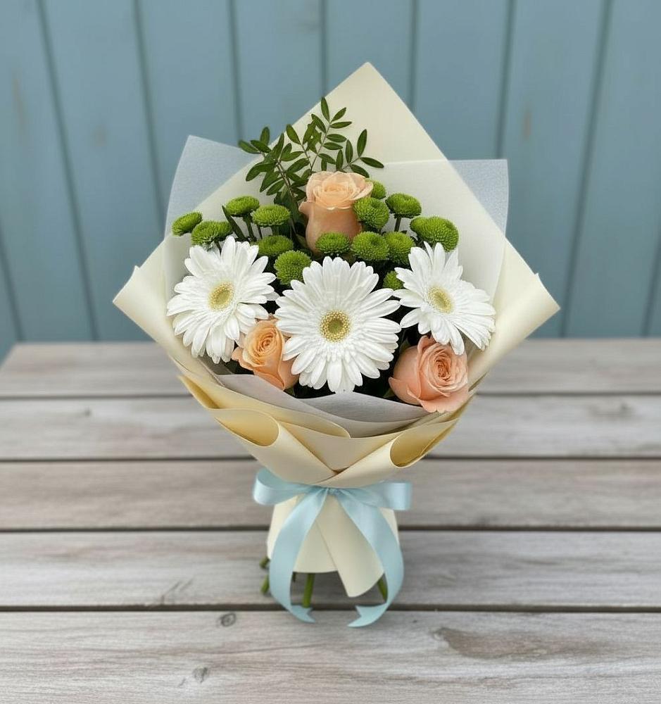 Букет цветов из: Герберы, Розы и Хризантемы в Прямицыно