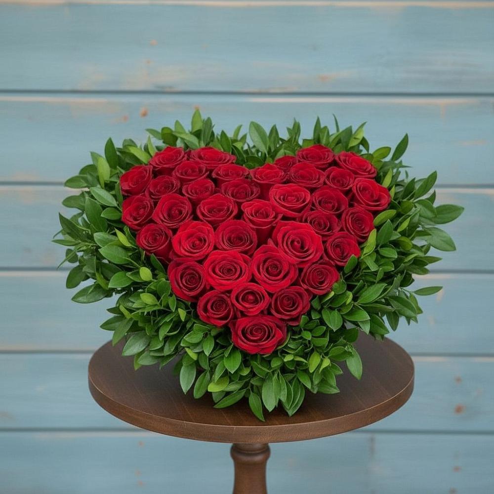 Цветочная композиция из Розы в виде сердца в Прямицыно