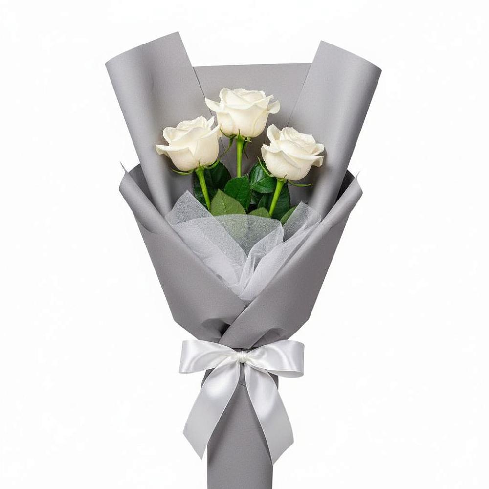 Букет 3 белые розы в Прямицыно