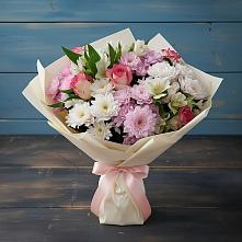 Букет цветов из:  Хризантемы, Альстромерии и Розы в Прямицыно