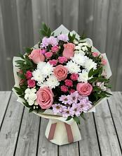 Букет цветов из:  Альстромерии, Гвоздики, Розы и Хризантемы в Прямицыно