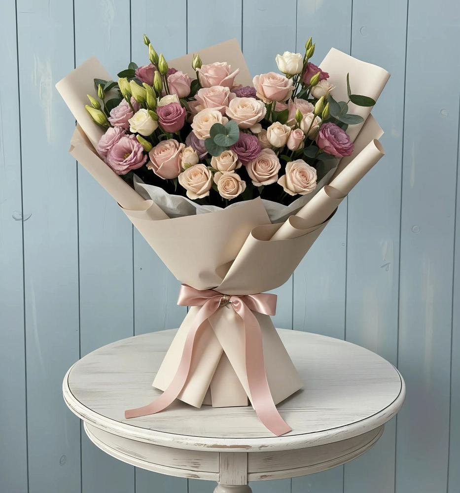 Букет цветов из: Розы и Лизиантусы в Прямицыно