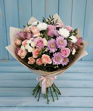 Букет цветов из:  Хризантемы, Розы и Альстромерии в Прямицыно