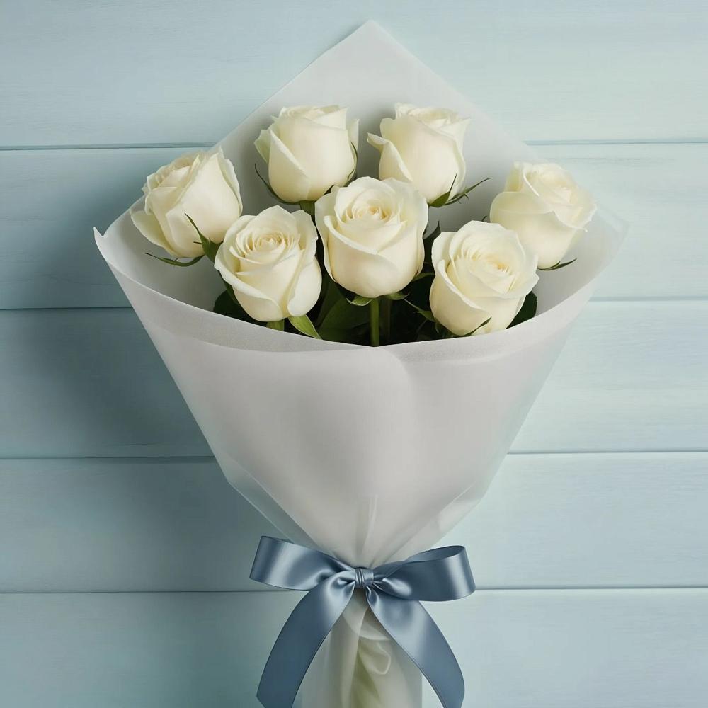 Букет 7 Белых роз Эдлесс Лав в Прямицыно